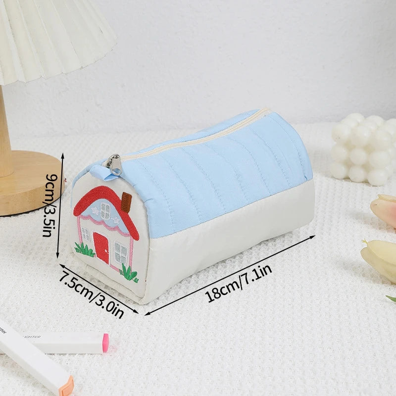 Cute House Shaped Cosmetic Pouch Women Zipper Large Cosmetic Bag Travel Washing Pouch Portable Pencil Case School Supplies 파우치