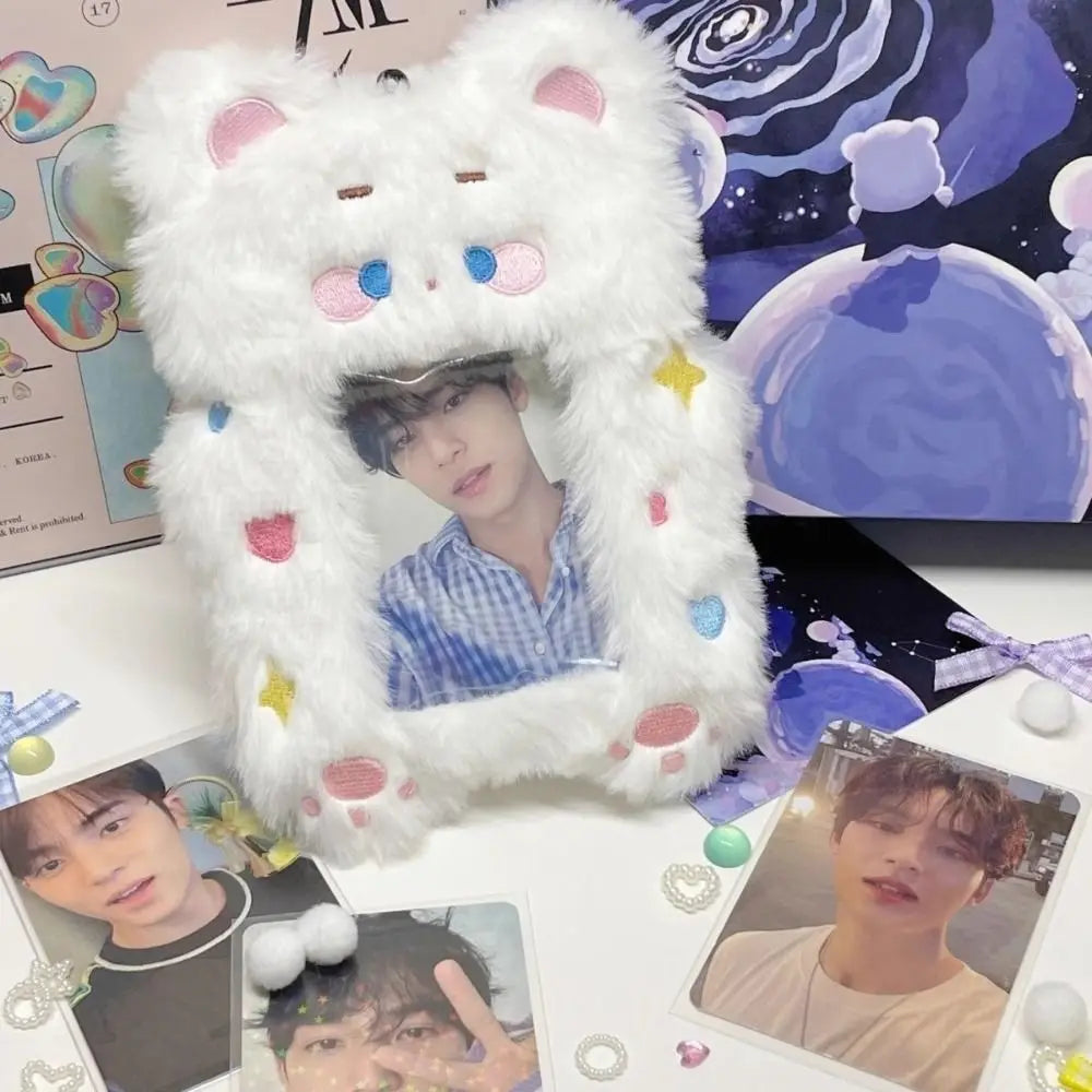 Cute Plush Photocard Case Cartoon Bag Keychain Star Shape Photo Card Holder Idol Photos Protective Cover Student Card Holder