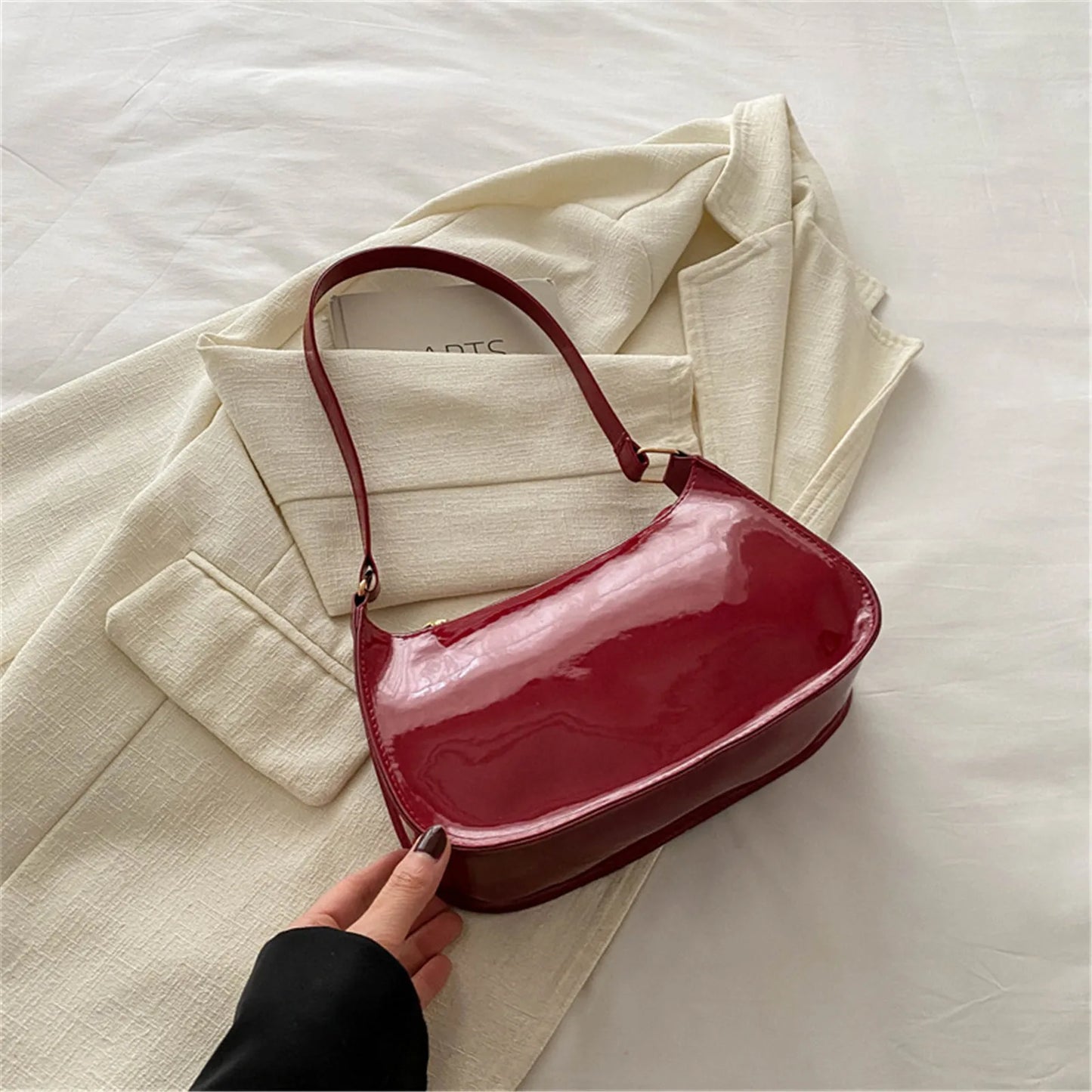 Patent Leather Glossy Shoulder Bag Retro Designer Hobo Handbag