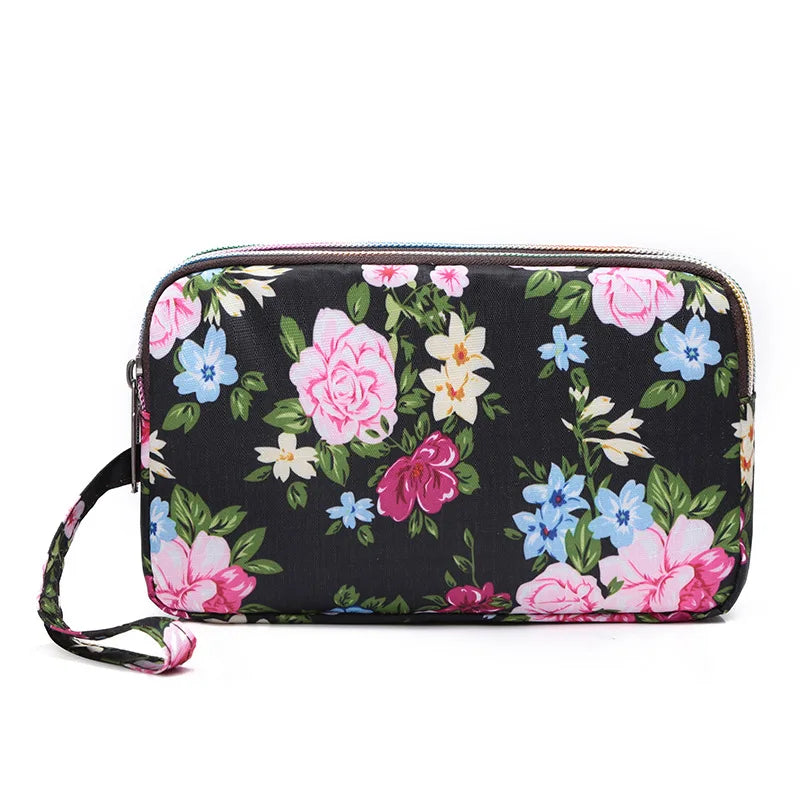 Fashion Flower Print Wallet For Women Three Layer High-capacity Mobile Phone Bag Portable Handheld Bag Mini Key Bag Clutch Bag