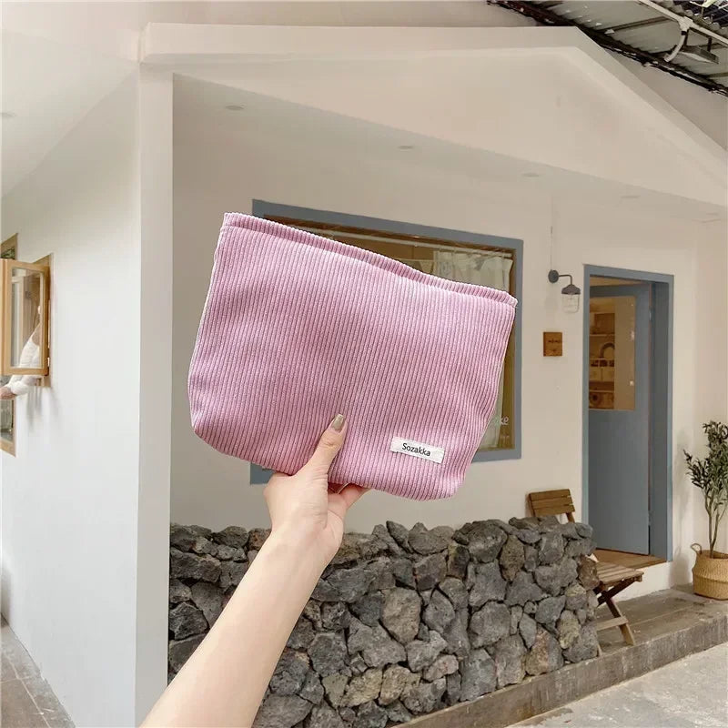 Corduroy Travel Cosmetic Bag Portable Makeup Storage Bag Purses Women Large Capacity Zipper Make Up Organizer Storage Clutch