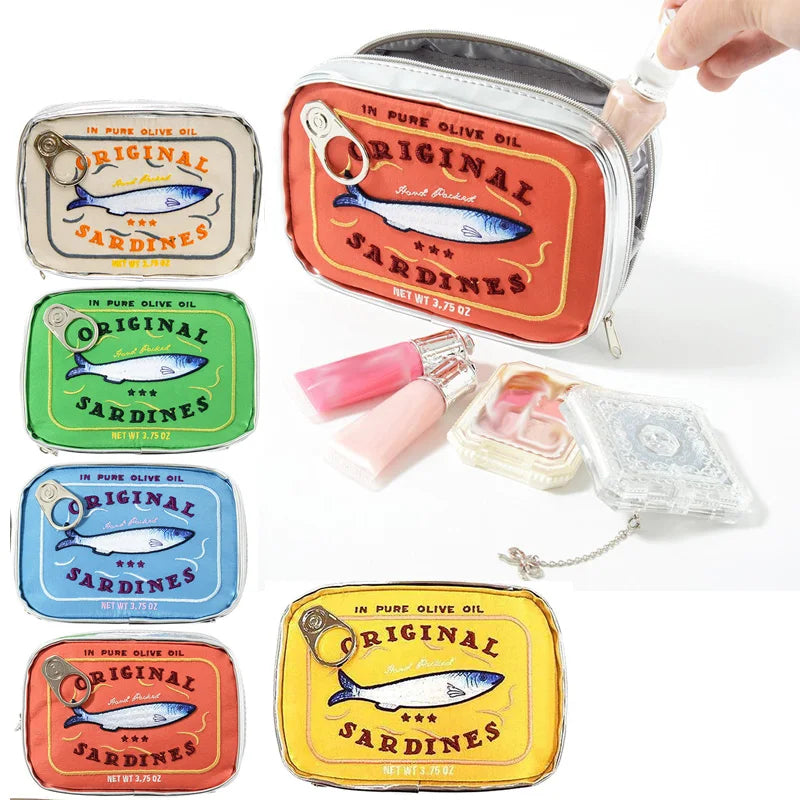 Cute Cosmetic Bag Sardines Cans Shape Funny Packages Creative Portable Toiletry Bag Fashion Zipper Small Soft Makeup Bags