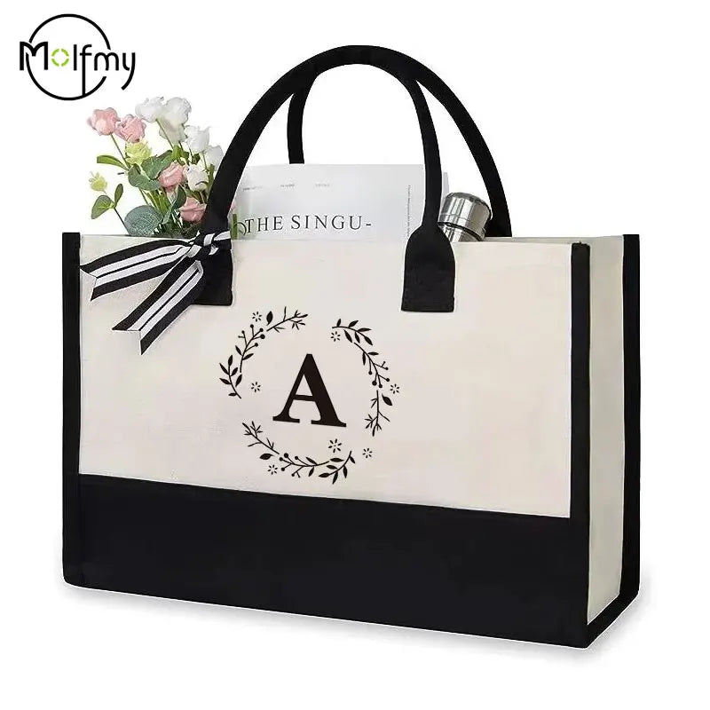 Personalized Canvas Tote Bag - Custom Logo, Wedding, Birthday Gift, Large Capacity Shopping Bag