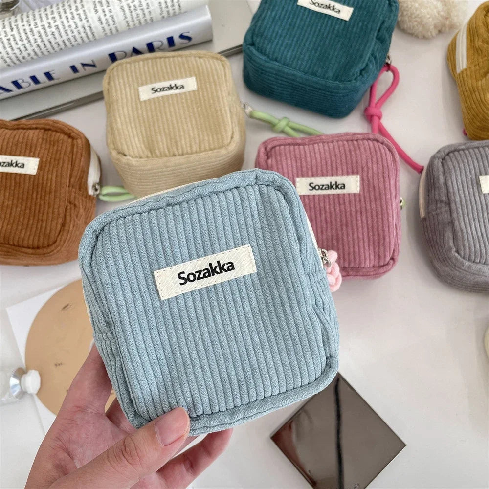 Kawaii Corduroy Travel Cosmetic Lipstick Jewelry Storage Bag Sanitary Napkin Bag Women Makeup Handbags Organizer Pouch Bag