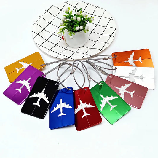 Aluminum Alloy Travel Luggage Tag Hanging Tag Suitcase Tag Plane With Name ID Cards Anti-lost Solid Color Travel Accessories