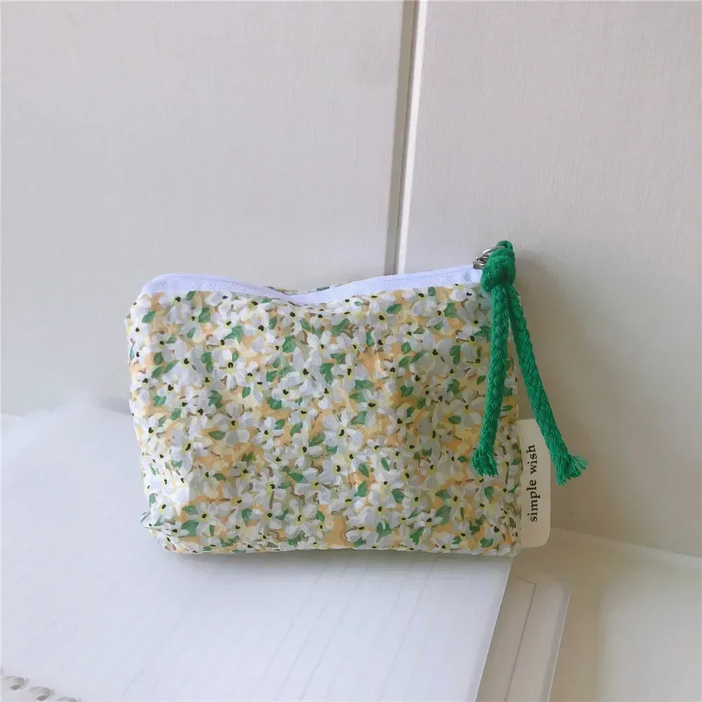 Summer Fresh Floral Print Cotton Coin Purse Mini Storage Small Cloth Bag Headphone Bag Travel Cosmetic Pouch Make Up Storage Bag