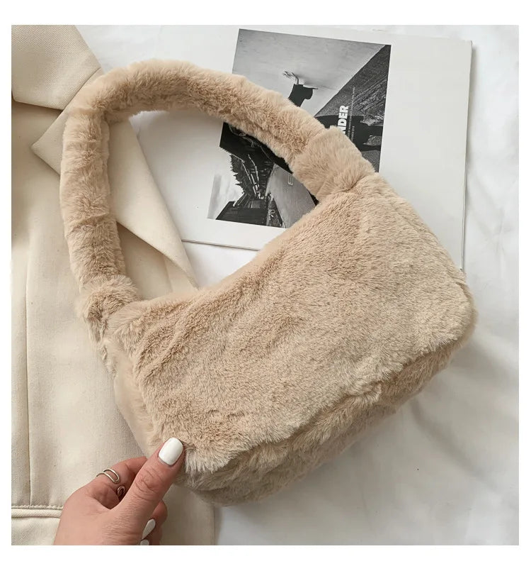 Luxury Plush Shoulder Bag - Soft Winter Clutch Handbag for Women