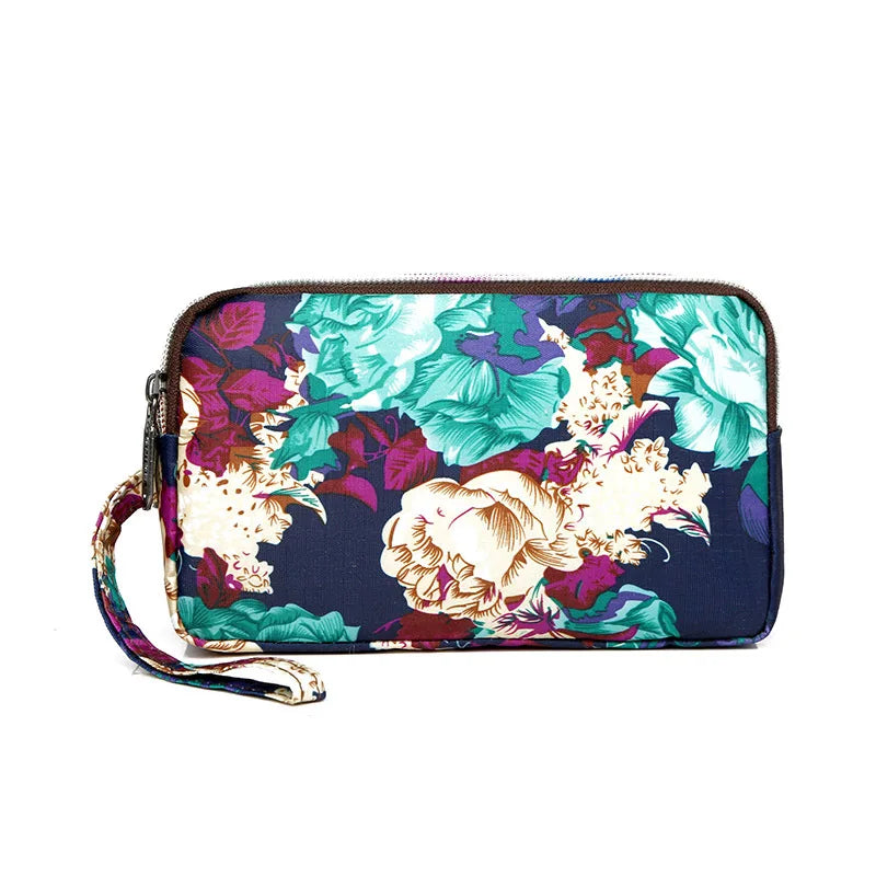 Fashion Flower Print Wallet For Women Three Layer High-capacity Mobile Phone Bag Portable Handheld Bag Mini Key Bag Clutch Bag