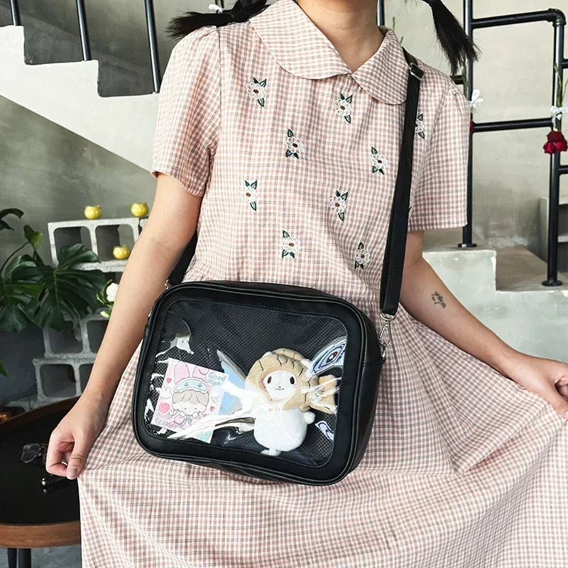 Luxury Pu Ita Bag Crossbody Women Sweet Lolita Bags Cute Transparent Pocket Japanese Style Shoulder Bag Purses and Handbags