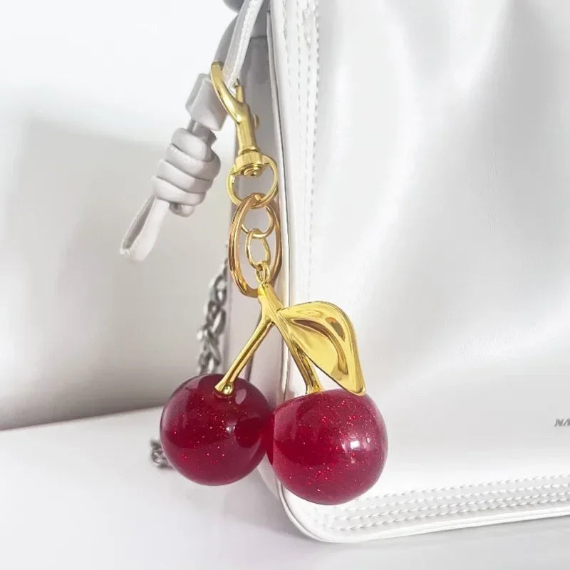 Cherry Charm Handbag Pendant Keychain for Women's Exquisite Internet-famous Crystal Cherry Bag Accessories High-Grade Pendant