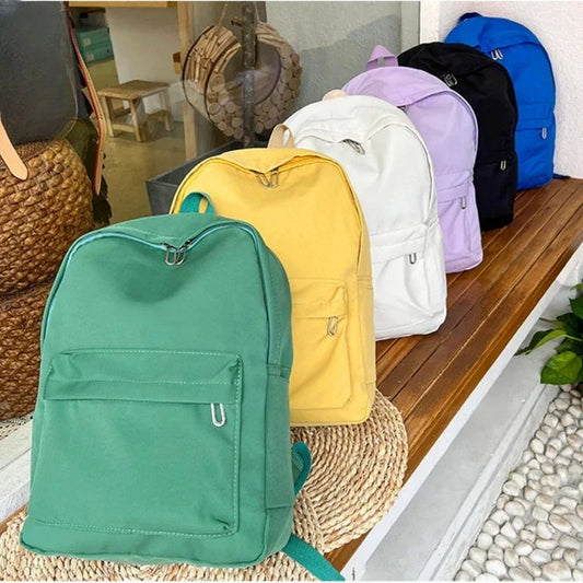 Waterproof Nylon School Backpack for Teenage Girls - Travel Bag, Solid Color Bookbag