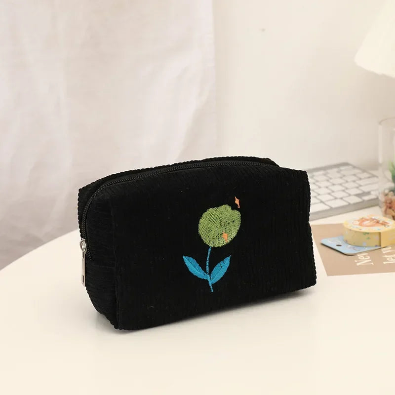 Fashion Flower Cosmetic Bag for Women Large Capacity Makeup Bags Wash Bag Pencil Case Travel Cosmetic Organizer Pouch