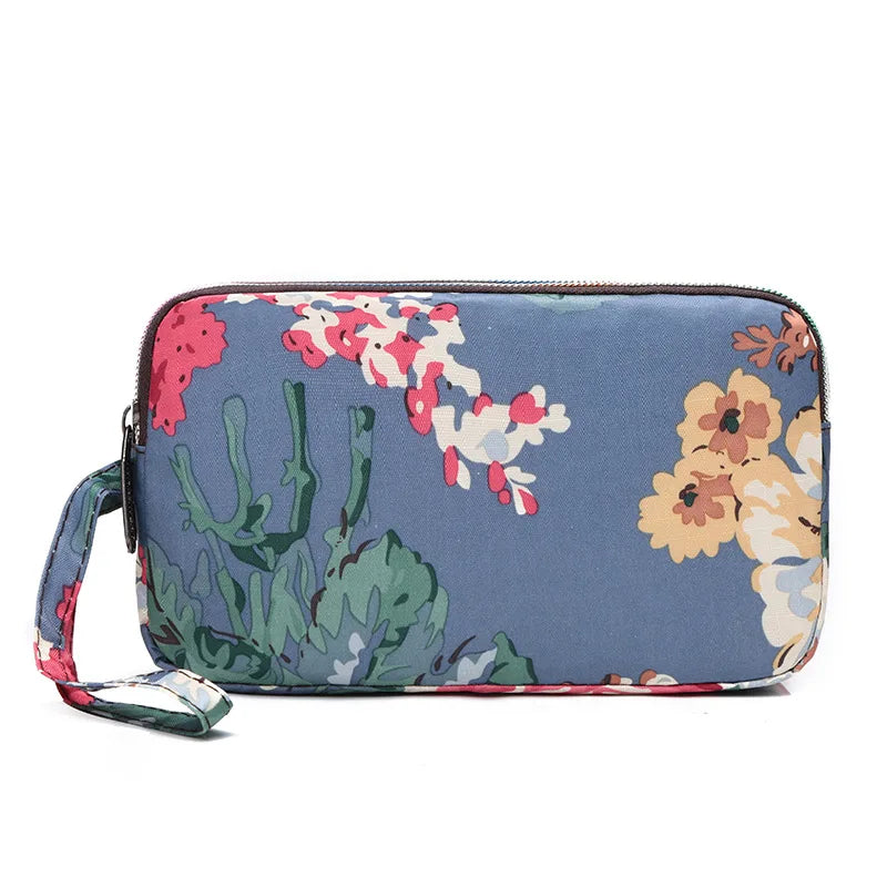 Fashion Flower Print Wallet For Women Three Layer High-capacity Mobile Phone Bag Portable Handheld Bag Mini Key Bag Clutch Bag