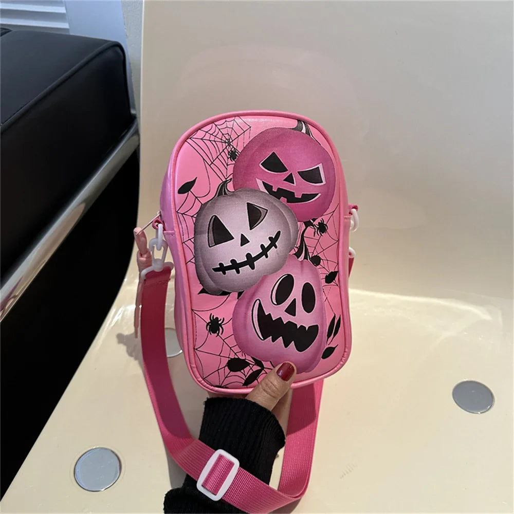 Quirky Halloween Cartoon Ghost Crossbody Bag - Soft PU Leather Mobile Phone Bag