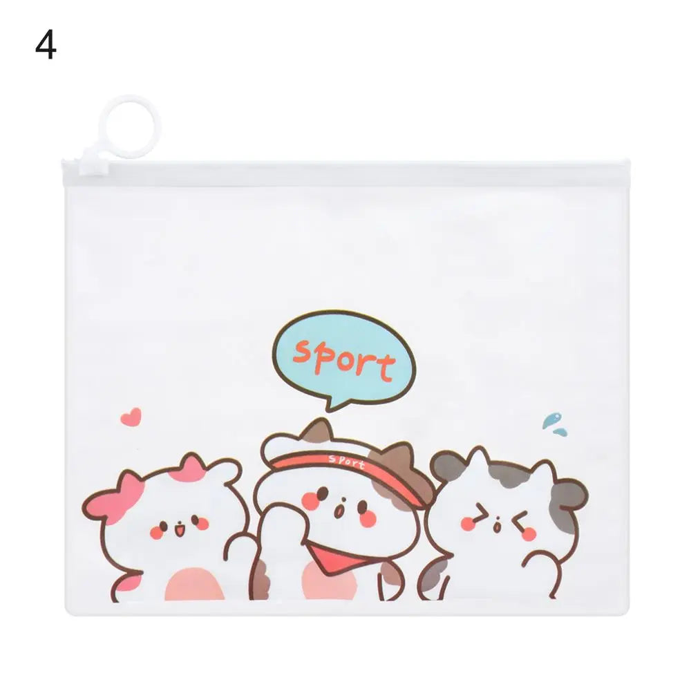 Cartoon Large Capacity Transparent Pencil Case Stationery Storage Finger Ring Zipper Bag Waterproof File Bag Cosmetic Bags