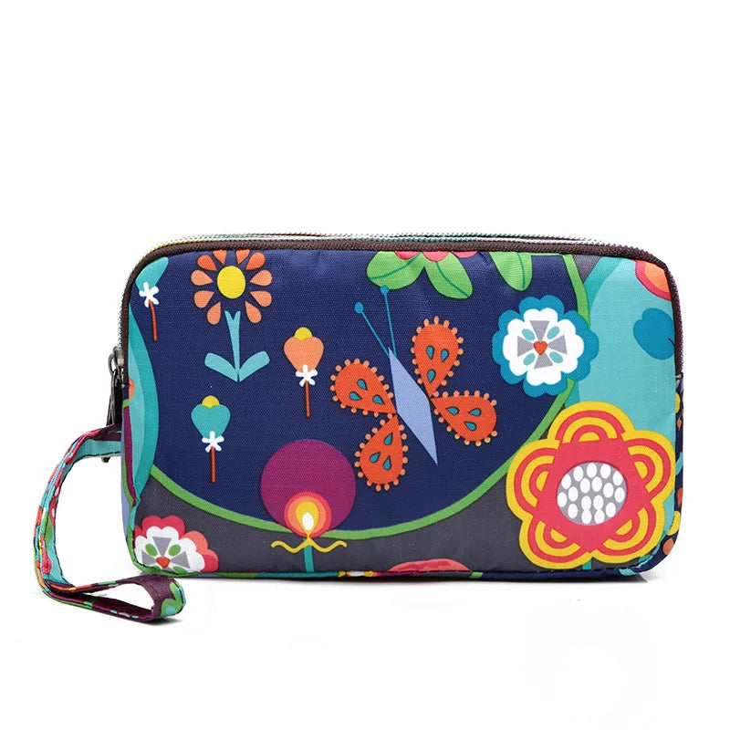 Fashion Flower Print Wallet For Women Three Layer High-capacity Mobile Phone Bag Portable Handheld Bag Mini Key Bag Clutch Bag