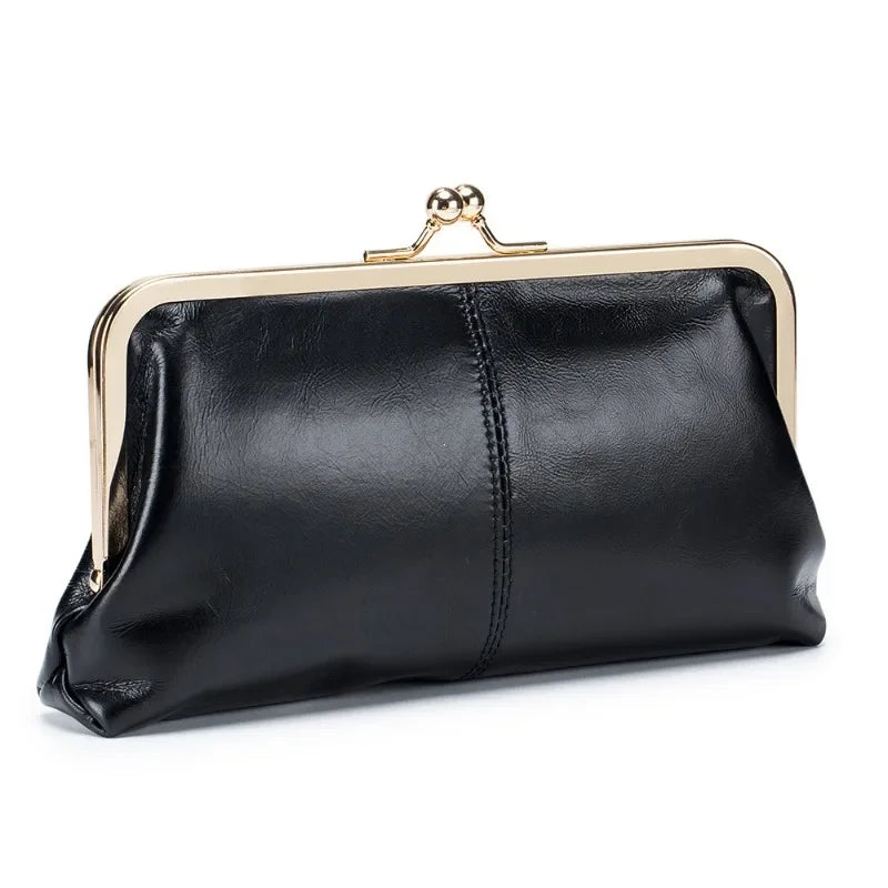 Genuine Leather Long Clutch Wallet Clip Bags Vintage Coin Purse Card Holder Key Lipstick Storage Phone Pouch Case for Women