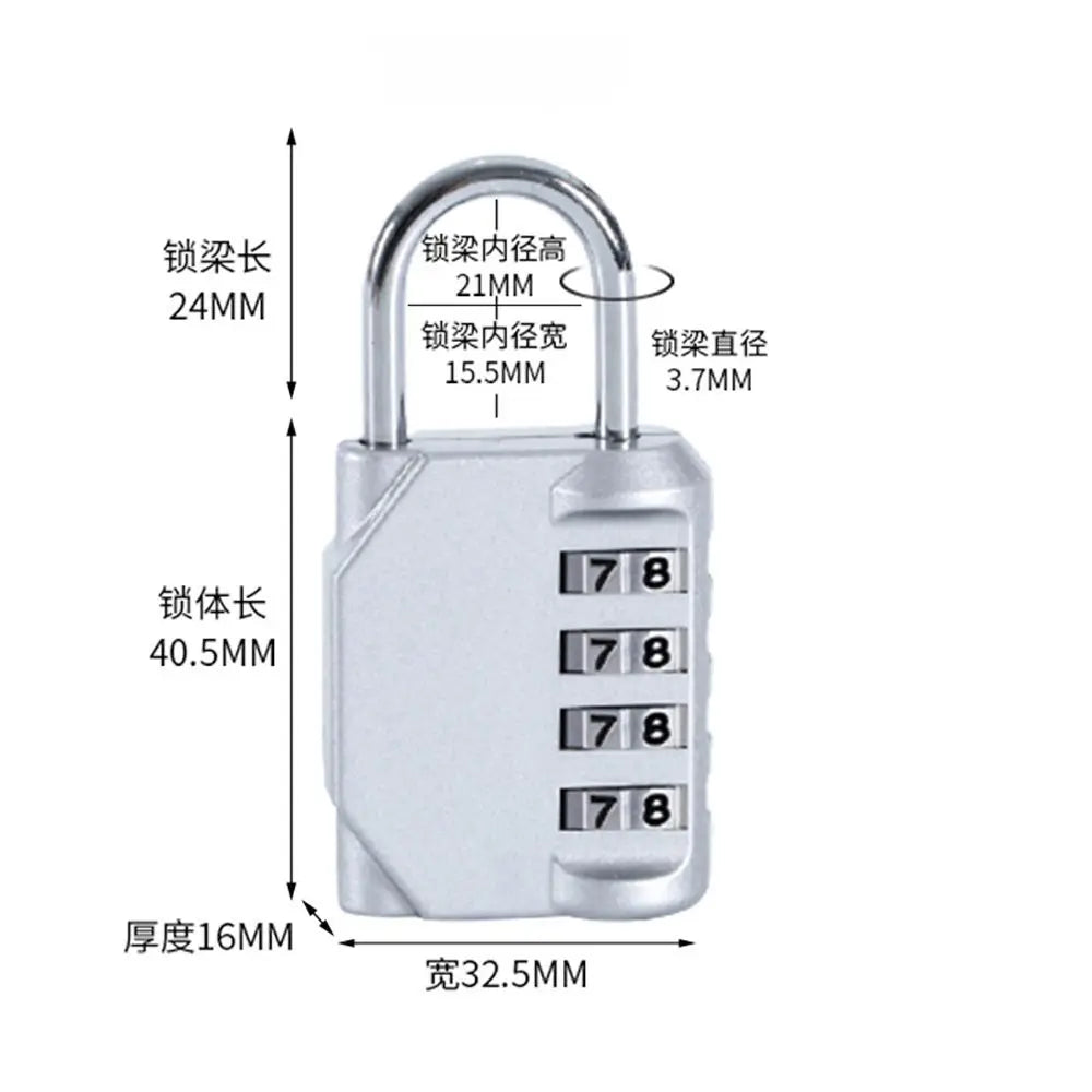 4 Dial Digit Combination Lock Metal Code Lock Password Lock Waterproof Rust-proof Luggage Padlock Travel Accessories