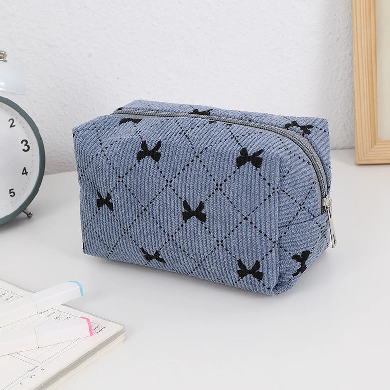 Kawaii Corduroy Travel Cosmetic Lipstick Makeup Storage Bag Toiletry Kit Women Makeup Handbags Organizer Pouch Bag Pencil Case