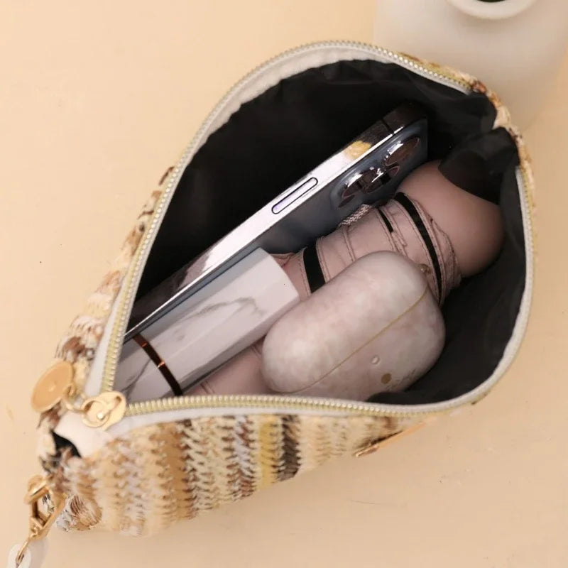 Rattan Knitting Women Straw Bags Fashion Colorful Summer Beach Clutch Bag Female Woven Wristlet Bag Wallet Money Coin Purse