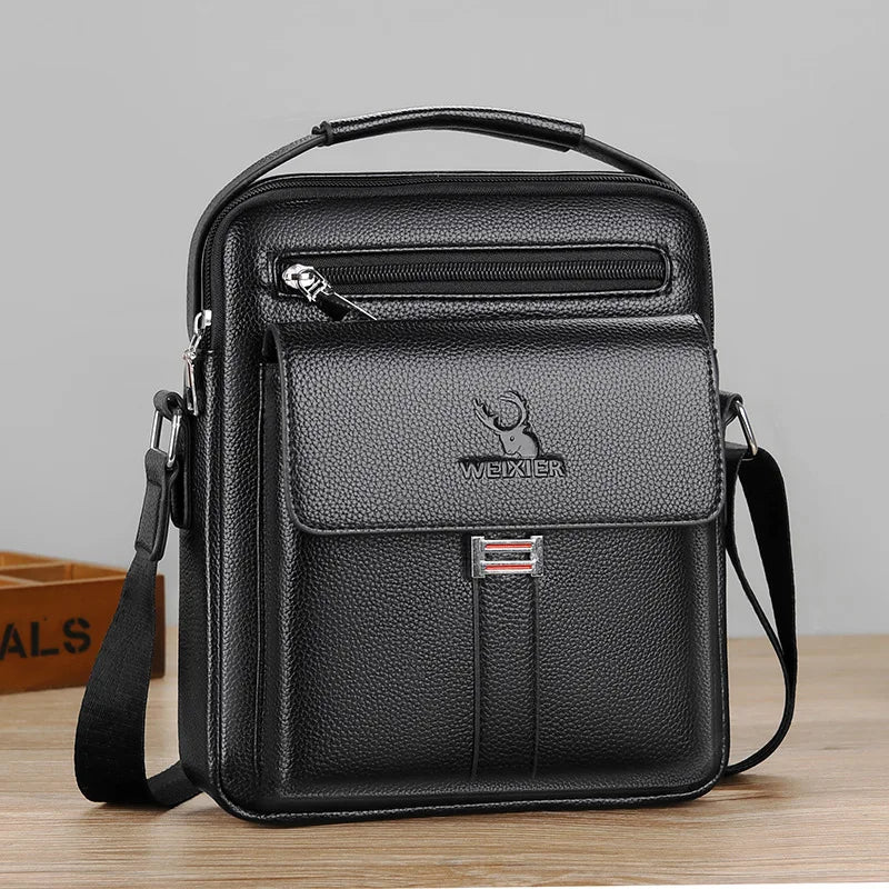 Men Crossbody Shoulder Bags Vintage PU Men Handbag Multi-pocket Men Shoulder Bag Zipper Solid Waterproof for Travel Business