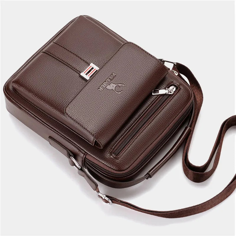 Men Crossbody Shoulder Bags Vintage PU Men Handbag Multi-pocket Men Shoulder Bag Zipper Solid Waterproof for Travel Business