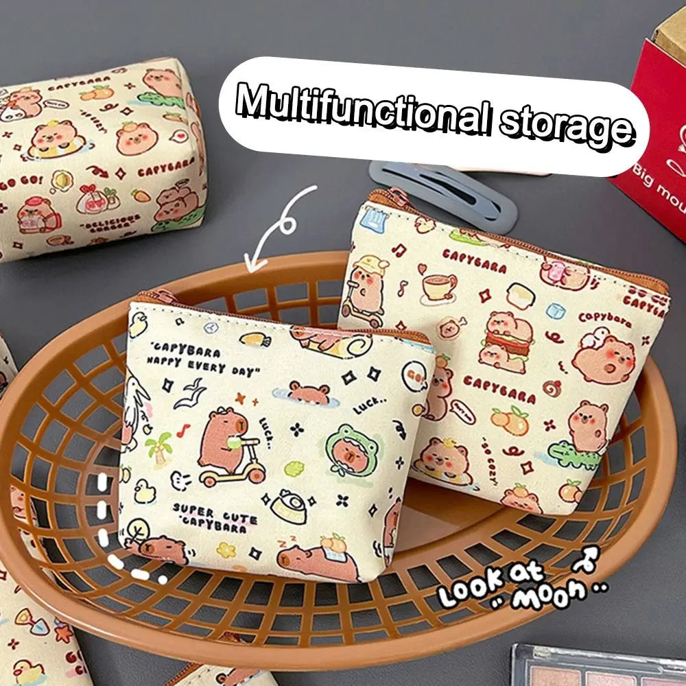 New Cute Cartoon Pattern Capybara Coin Purse Mini Portable Storage Bag Waterproof Wallet Portable Key Money Bag