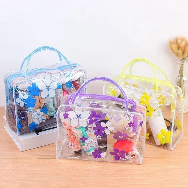 Portable Transparent Cosmetic Bag Zipper Makeup Bag Handbag Toiletries Cosmetics Organizer Beauty Make Up Bag Storage Case Tote