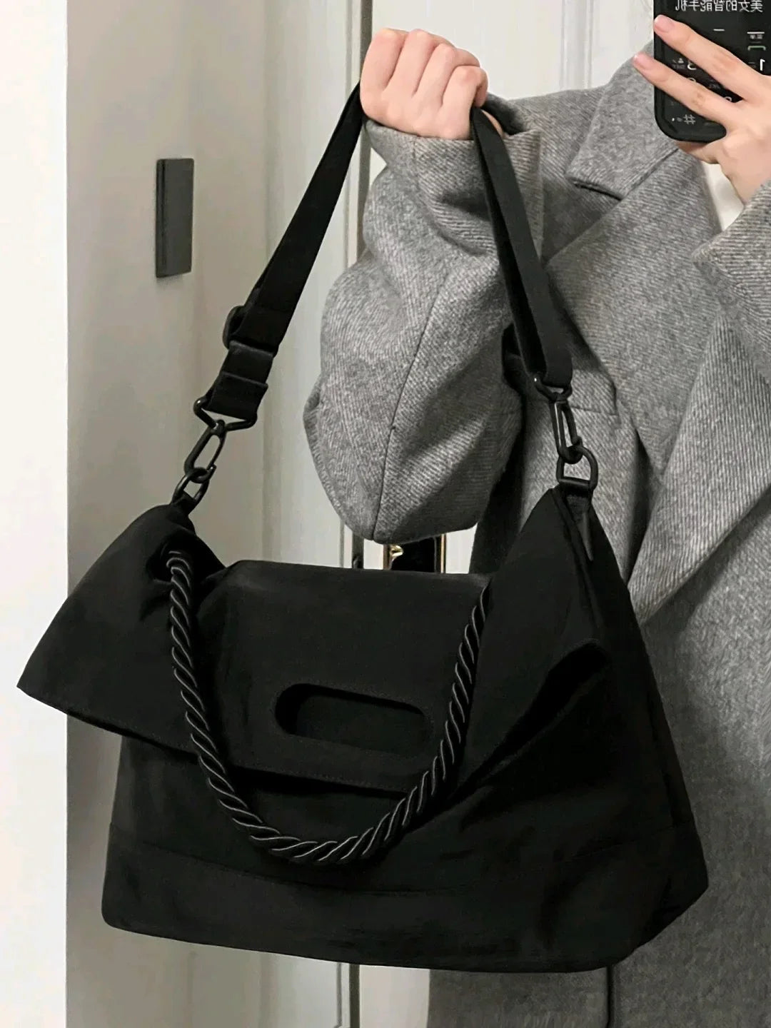 Women's Luxury Designer Nylon Tote Bag - Large Capacity Black Shoulder Messenger Handbag