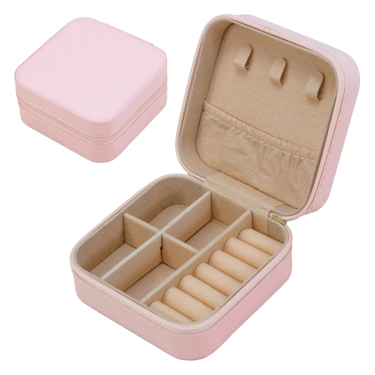 Solid Color Jewelry Organizer Leather Square Small Round Box Ring Earrings Portable Travel Jewelry Storage Lipstick Makeup Bag