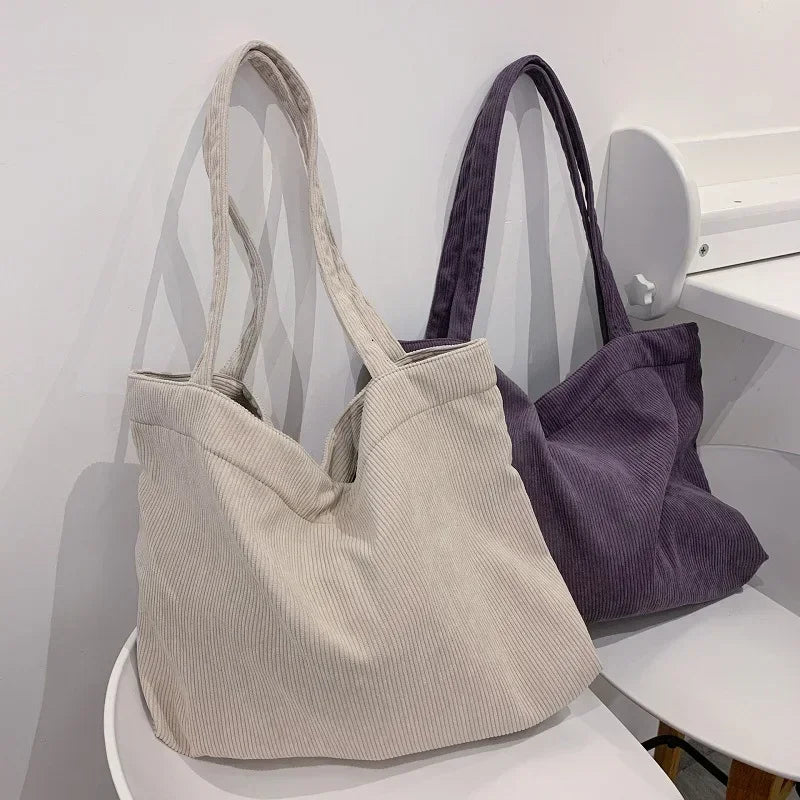 Corduroy Tote Bags for Women - Large Reusable Eco Shopping Handbags