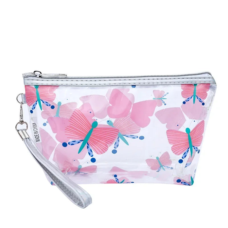 Kawaii Cute Transparent Cosmetic Bag Large Capacity Portable Fruit Pattern Pencil Case Makeup Storage Bag Make Up Organizer Bag