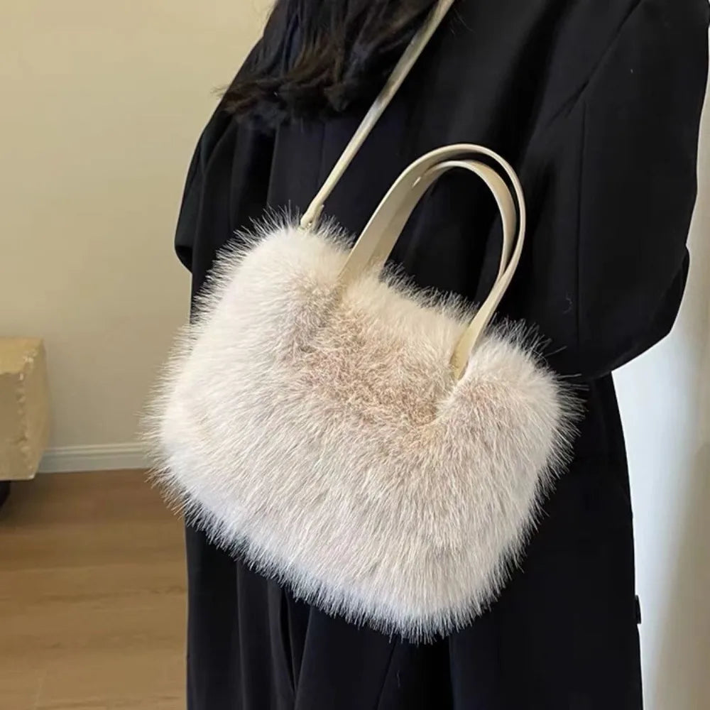 Luxury Faux Fur Shoulder Bag - Soft Plush Crossbody Handbag