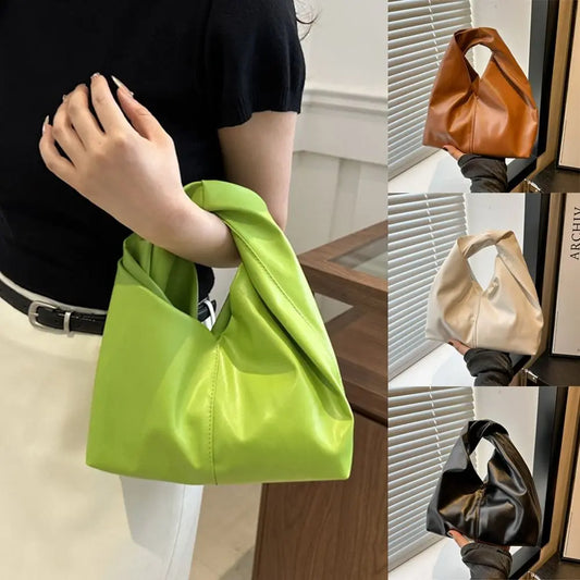 Casual Soft PU Mini Shoulder Bag Pleated Top-Handle Clutch Purse