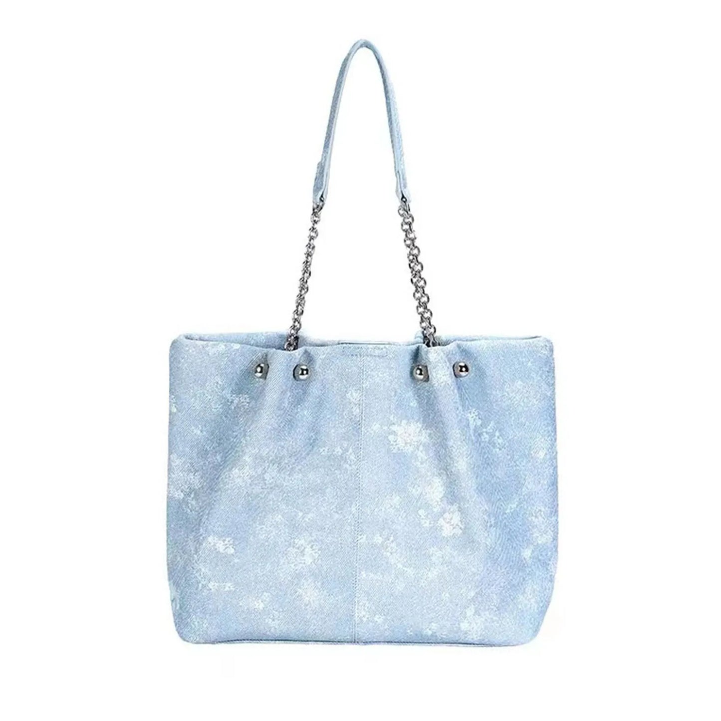 Women's Light Blue Denim Tote Bag - Large Capacity Shoulder Handbag