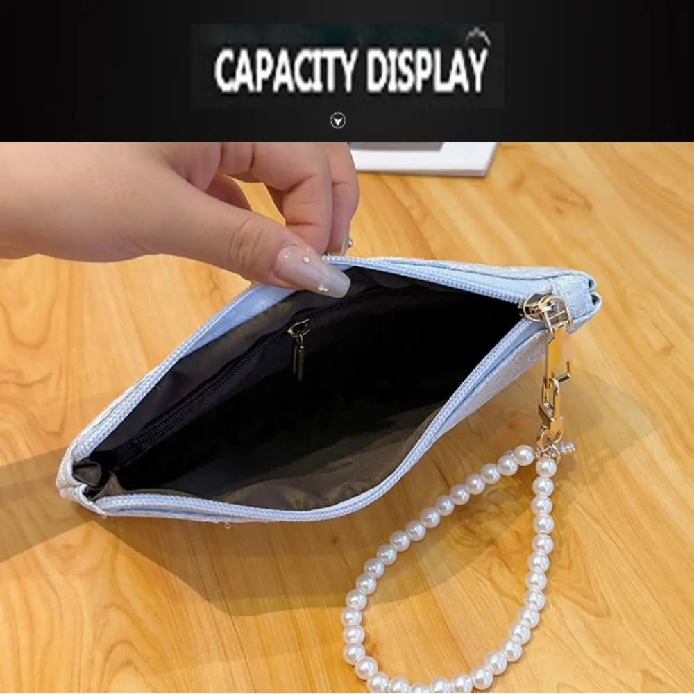 Fashion Elegant Large Capacity Women Wallet Pearl Chain Lace Coin Purse Clutch Bag Storage Bag Party Bag