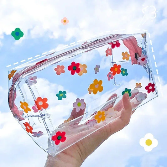 Waterproof Transparent Zipper Cosmetic Bag Fashion Print Women Girl Travel Makeup Bag Pouch Wash Organizer Toiletry Storage Bags