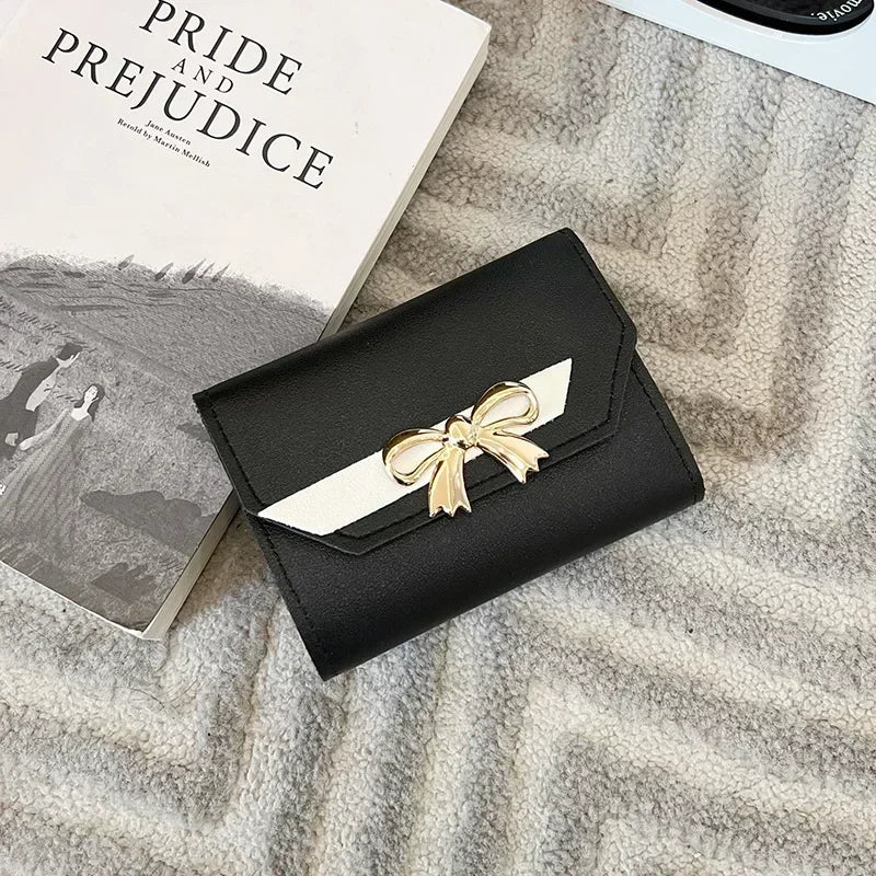 Women Wallet Foldable Portable Ladies Short Coin Purses Fashion Cute Bow Clutch Bag PU Leather Quality Female Card Holder Purse