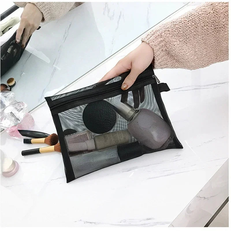 1PC Black Women Men Necessary Cosmetic Bag Transparent Travel Organizer Fashion Small Large Black Toiletry Bags Makeup Pouch