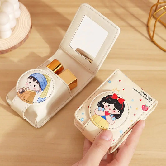 Cute Cartoon Lipstick Bag with Mirror - Mini PU Leather Makeup Pouch