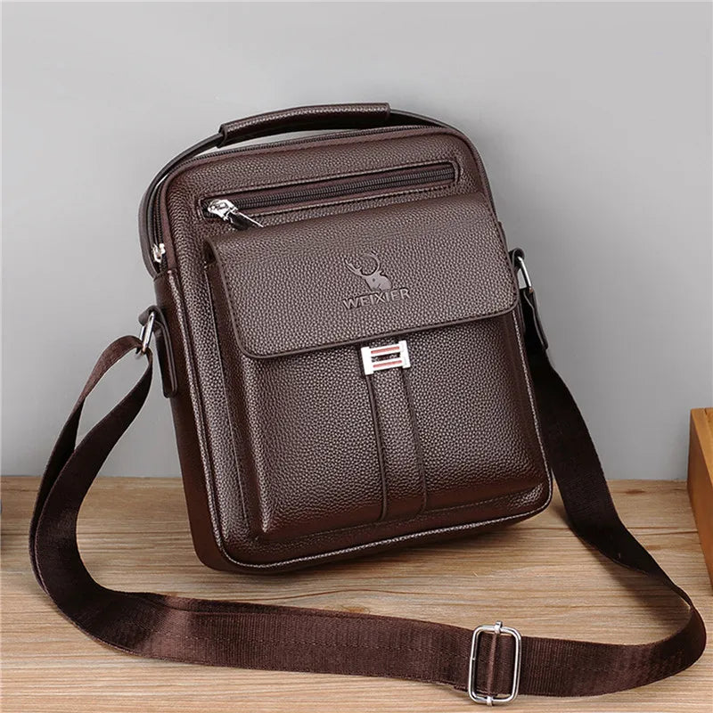 Men Crossbody Shoulder Bags Vintage PU Men Handbag Multi-pocket Men Shoulder Bag Zipper Solid Waterproof for Travel Business