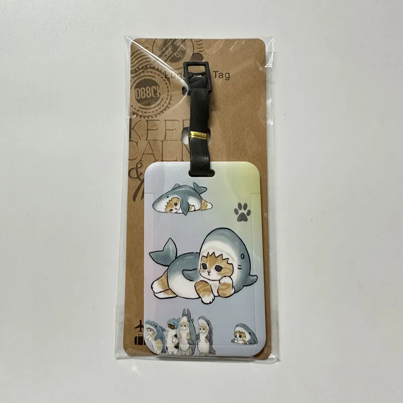 New Cute Shark Cat Luggage Tag Cartoon Anime PVC Bus Card Holder Cover Portable Travel Suitcase Label Anti-lost Address Card Tag