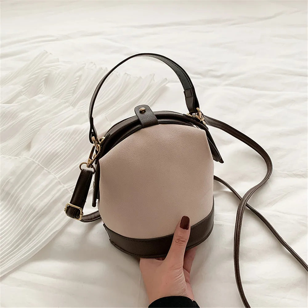 Vintage Fashion Leather Bucket Bag - Women's Shoulder Messenger Handbag