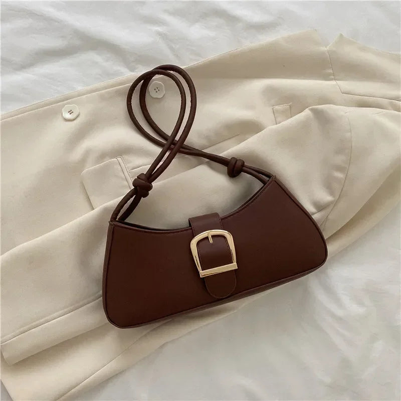 Minimalist Shoulder Bag for Women Simple Solid Color Underarm Bag Women's Buckle Handbag and Purse Fashion Small Top-handle Bags