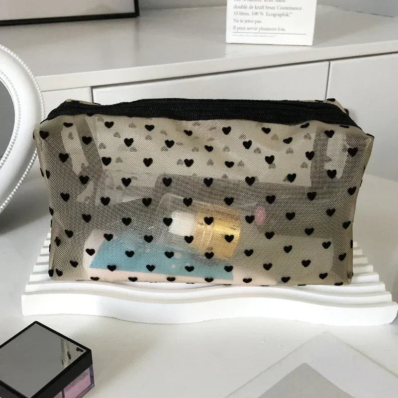 Nylon Mesh Cosmetic Bag Portable Toiletry Organizer Makeup Bags Transparent Makeup Case Women Lipstick Key Coin Purse Pouch