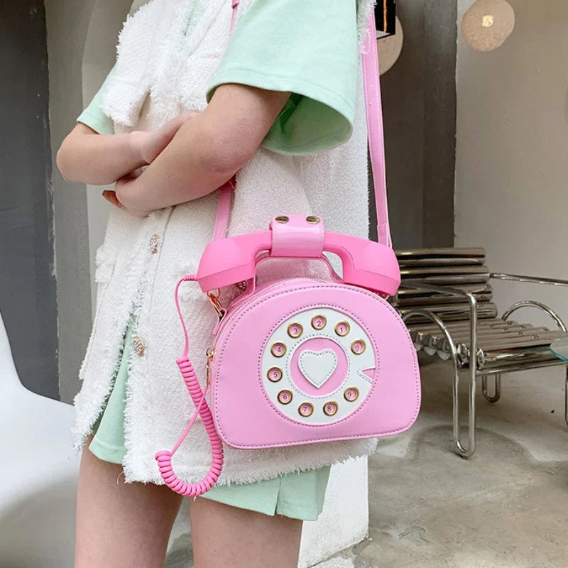 Women's Creative Shoulder Bag Telephone Shaped Crossbody Bag Retro PU Leather Designer Sweet Girl Phone Purses and Small Handbag