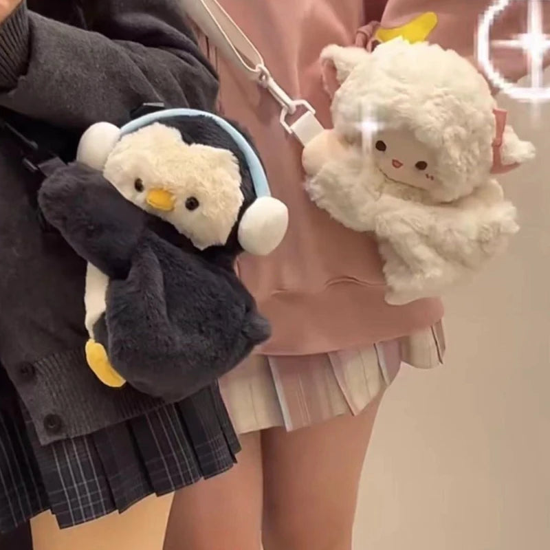 Cute Womens Shoulder Bag Plush Fluffy Sheep Doll Casual Fashion Crossbody Bag Kawaii All-match Female Korean Popular Bag