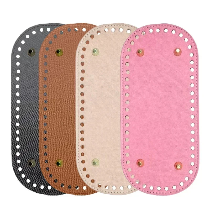 5x18cm/12x25cm PU Bag Bottom with 4 Rivets Oval Bag Bottom Wear-resistant Strong Durable Bag Bottom for Crochet Knitting Handbag