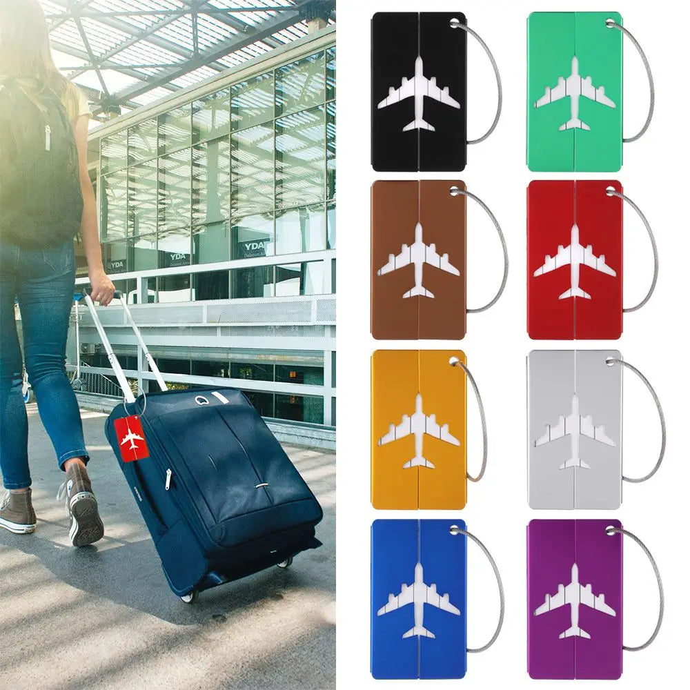 Reusable Metal Travel Luggage Tags Suitcase Baggage Labels with Ropes Bag Tag Stainless Steel Loop Name ID Card Identifier