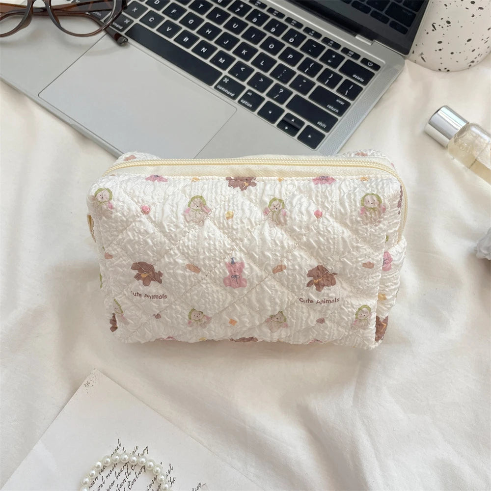 Cartoon Cosmetic Bag for Women Travel Portable Toiletry Bag Soft Cosmetics Makeup Brush Lipstick Storage Bag Organizer Pouch